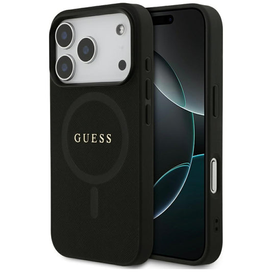 MagSafe Hülle für Apple iPhone 17 Pro, Guess, Saffiano Classic Logo, Schwarz