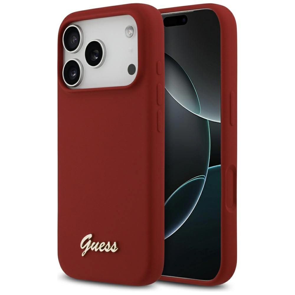 Coque MagSafe pour Apple iPhone 17 Pro, Guess, Script Metal Logo, Rose