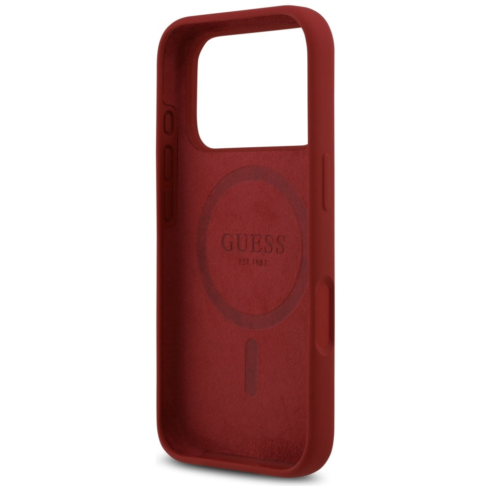 Coque MagSafe pour Apple iPhone 17 Pro, Guess, Script Metal Logo, Rose