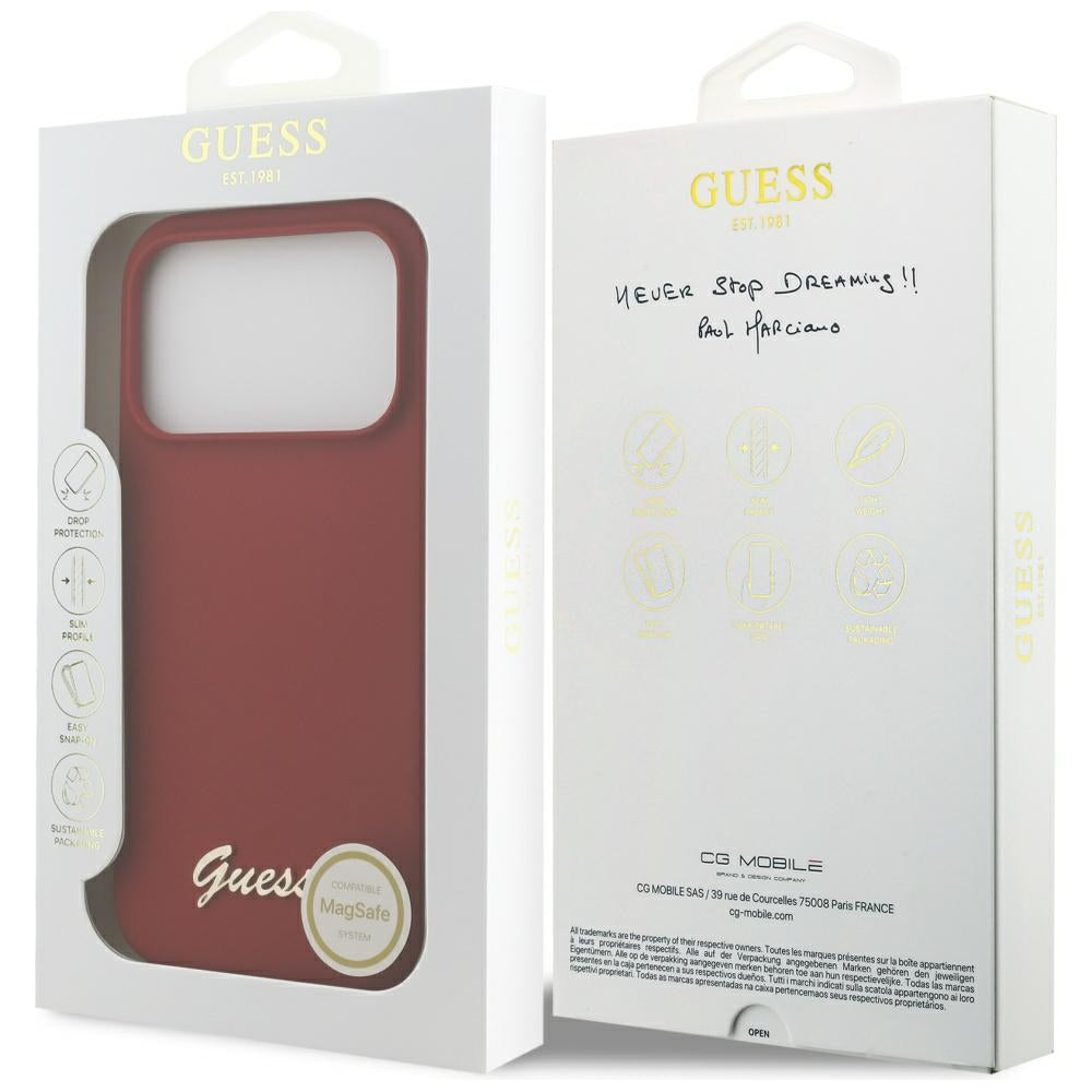 Coque MagSafe pour Apple iPhone 17 Pro, Guess, Script Metal Logo, Rose