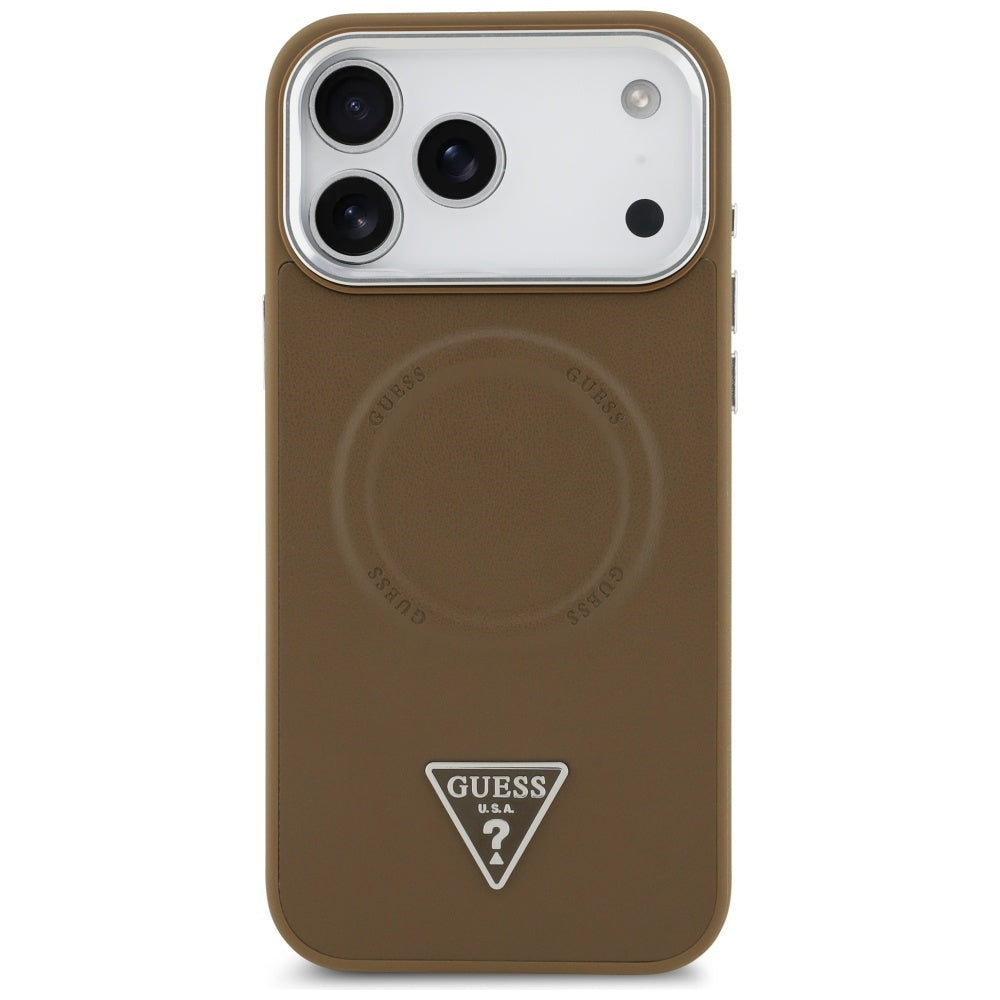 Custodia MagSafe per Apple iPhone 17 Pro, Guess, Logo Triangolo, Marrone Argentato