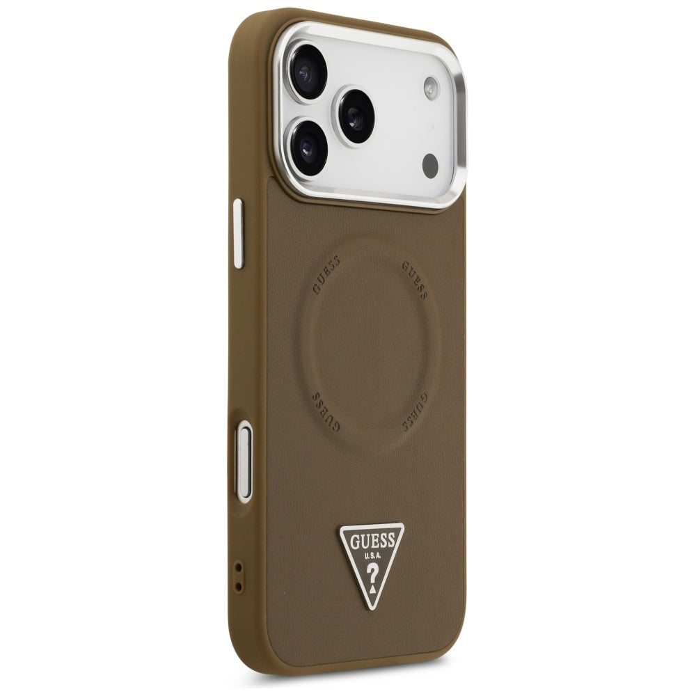 Custodia MagSafe per Apple iPhone 17 Pro, Guess, Logo Triangolo, Marrone Argentato