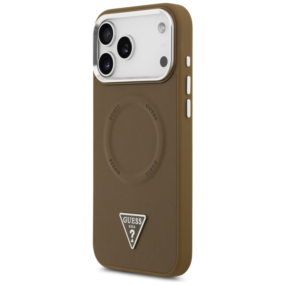 Custodia MagSafe per Apple iPhone 17 Pro, Guess, Logo Triangolo, Marrone Argentato