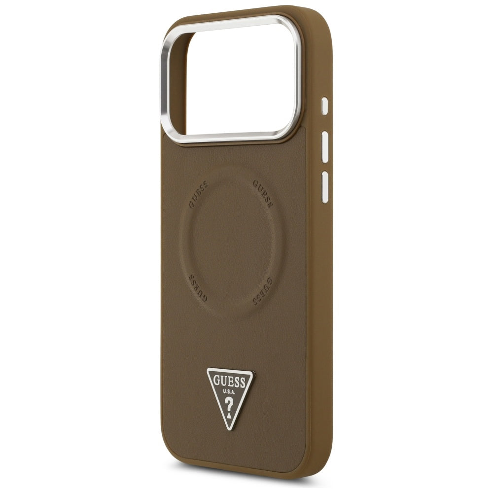 Custodia MagSafe per Apple iPhone 17 Pro, Guess, Logo Triangolo, Marrone Argentato