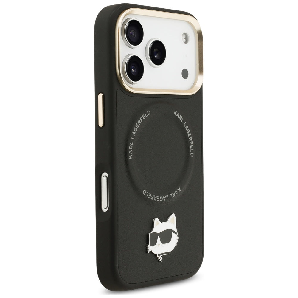 Custodia MagSafe per Apple iPhone 17 Pro, Karl Lagerfeld, Big Strap Choupette Metal Logo, Nera