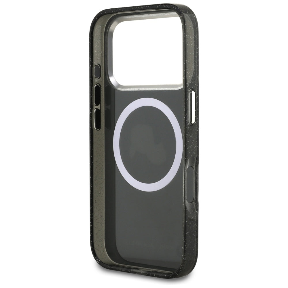 Custodia MagSafe per Apple iPhone 17 Pro, Karl Lagerfeld, Glitter Karl & Choupette Head, Nera