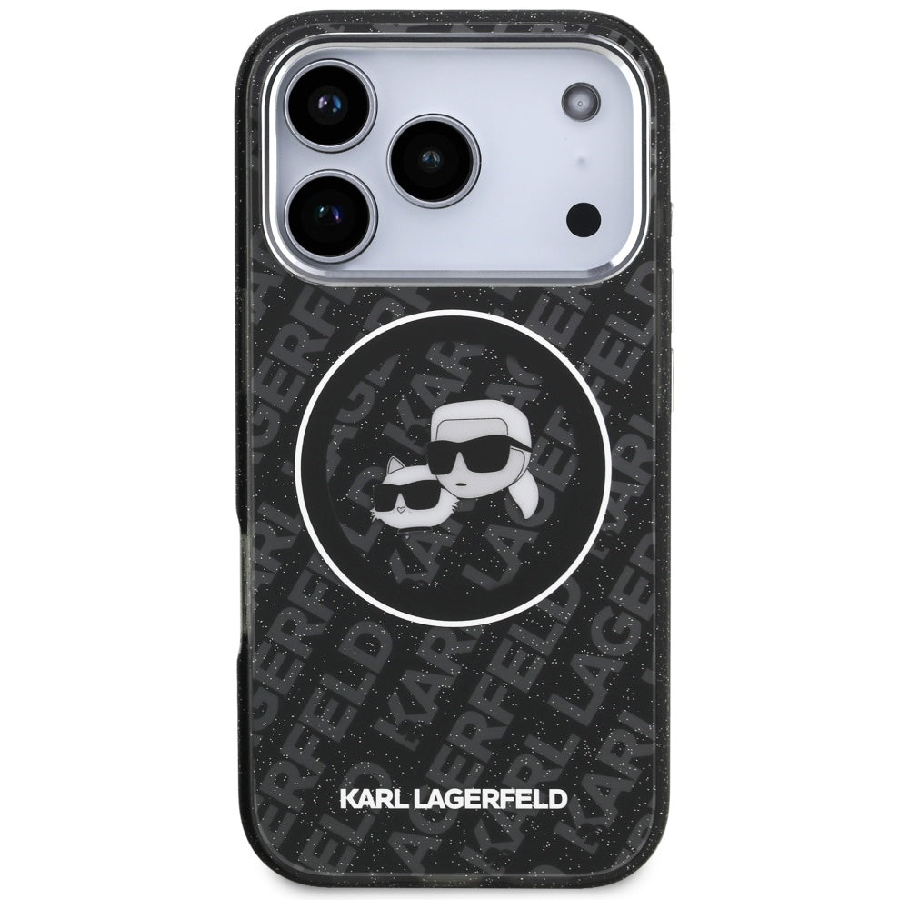 Custodia MagSafe per Apple iPhone 17 Pro, Karl Lagerfeld, Glitter Karl & Choupette Head, Nera