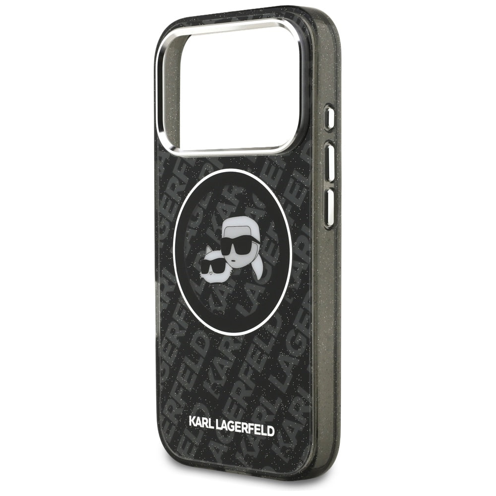 Custodia MagSafe per Apple iPhone 17 Pro, Karl Lagerfeld, Glitter Karl & Choupette Head, Nera
