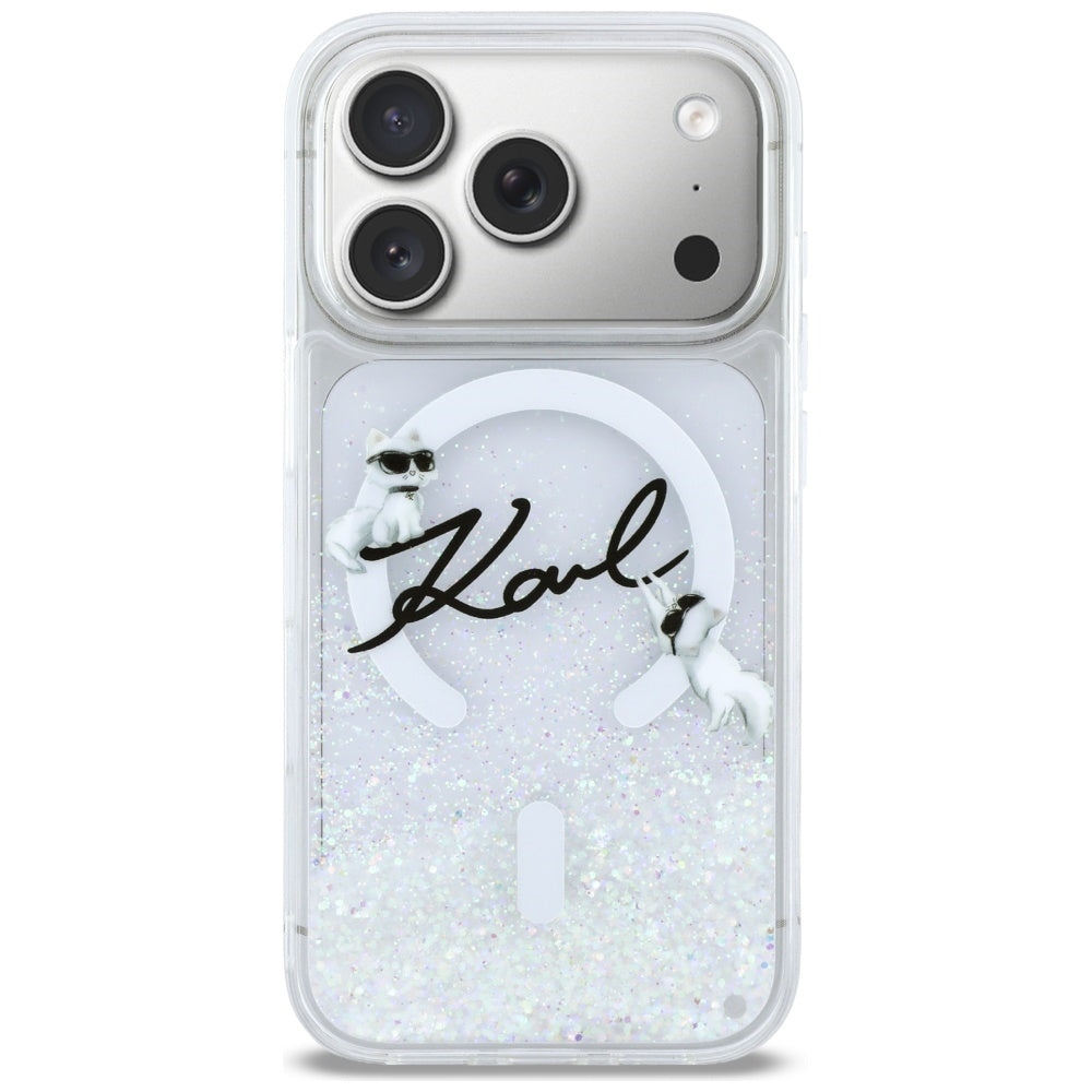 MagSafe Hülle für Apple iPhone 17 Pro, Karl Lagerfeld, Glitter Karl Script Logo, Transparent