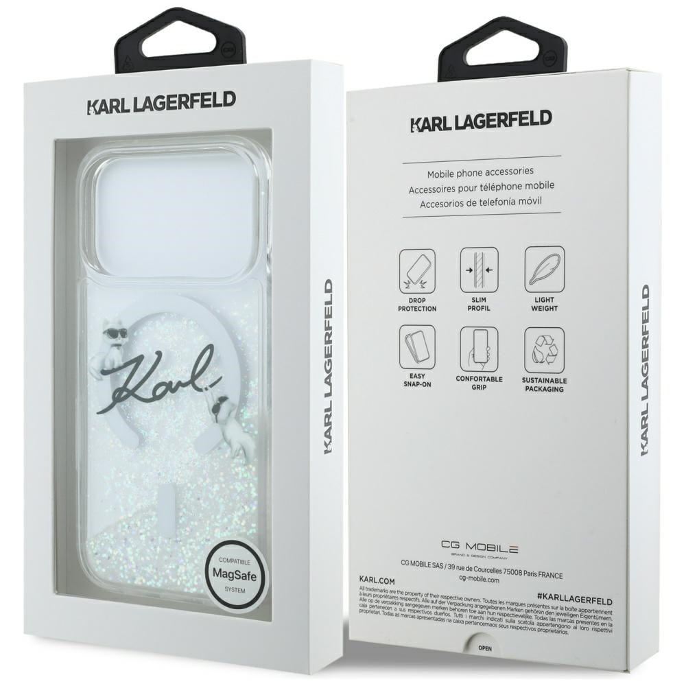 MagSafe Hülle für Apple iPhone 17 Pro, Karl Lagerfeld, Glitter Karl Script Logo, Transparent