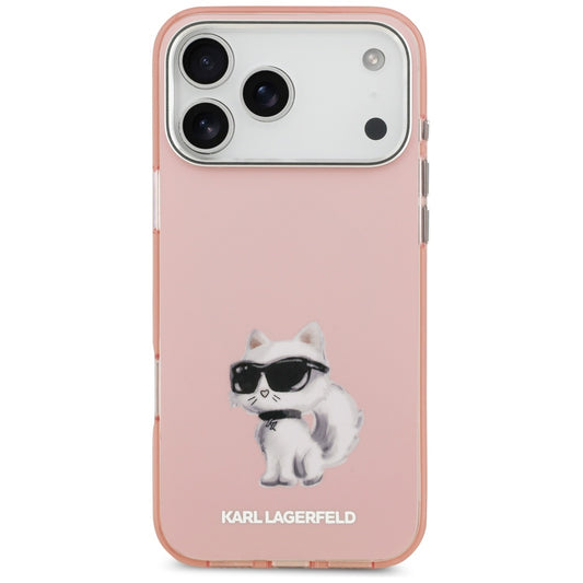 Coque MagSafe pour Apple iPhone 17 Pro, Karl Lagerfeld, IML Aquarelle Logo Choupette, Rose.