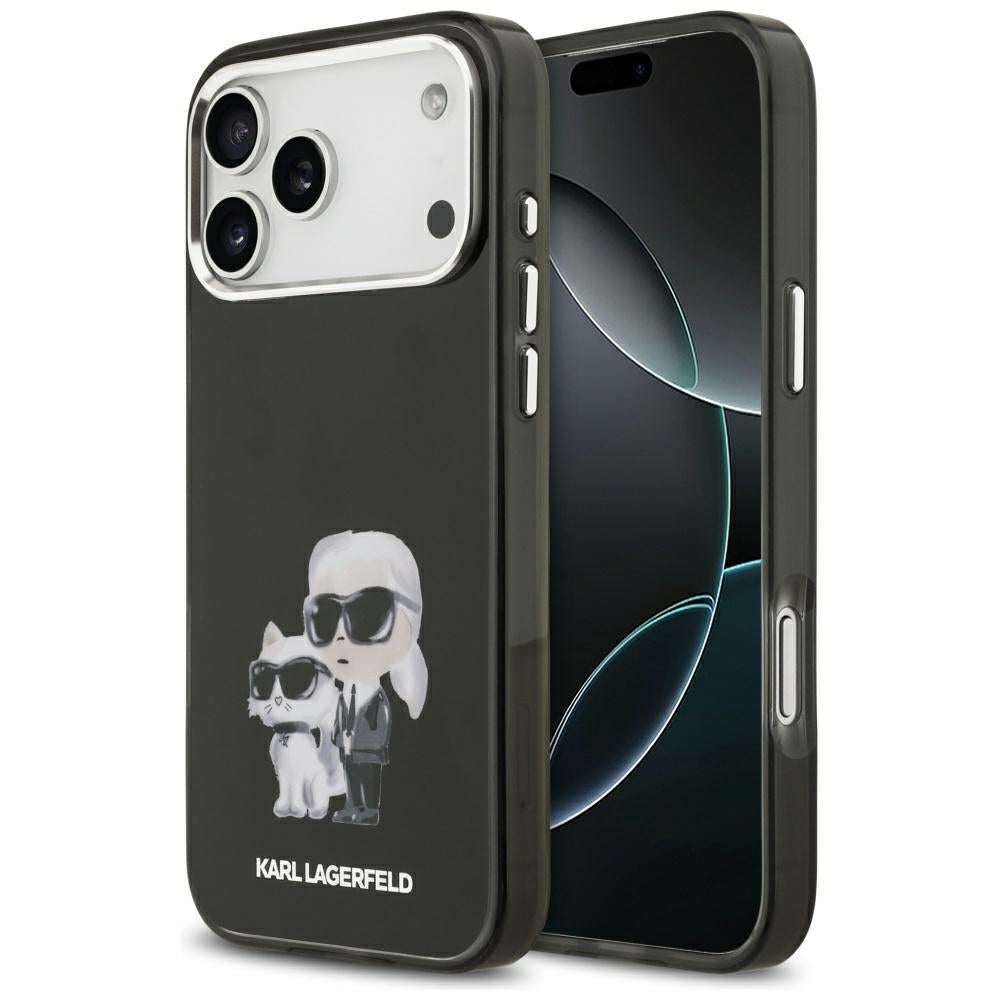 Étui MagSafe pour Apple iPhone 17 Pro, Karl Lagerfeld, IML Aquarelle Logo Karl & Choupette, Noir.