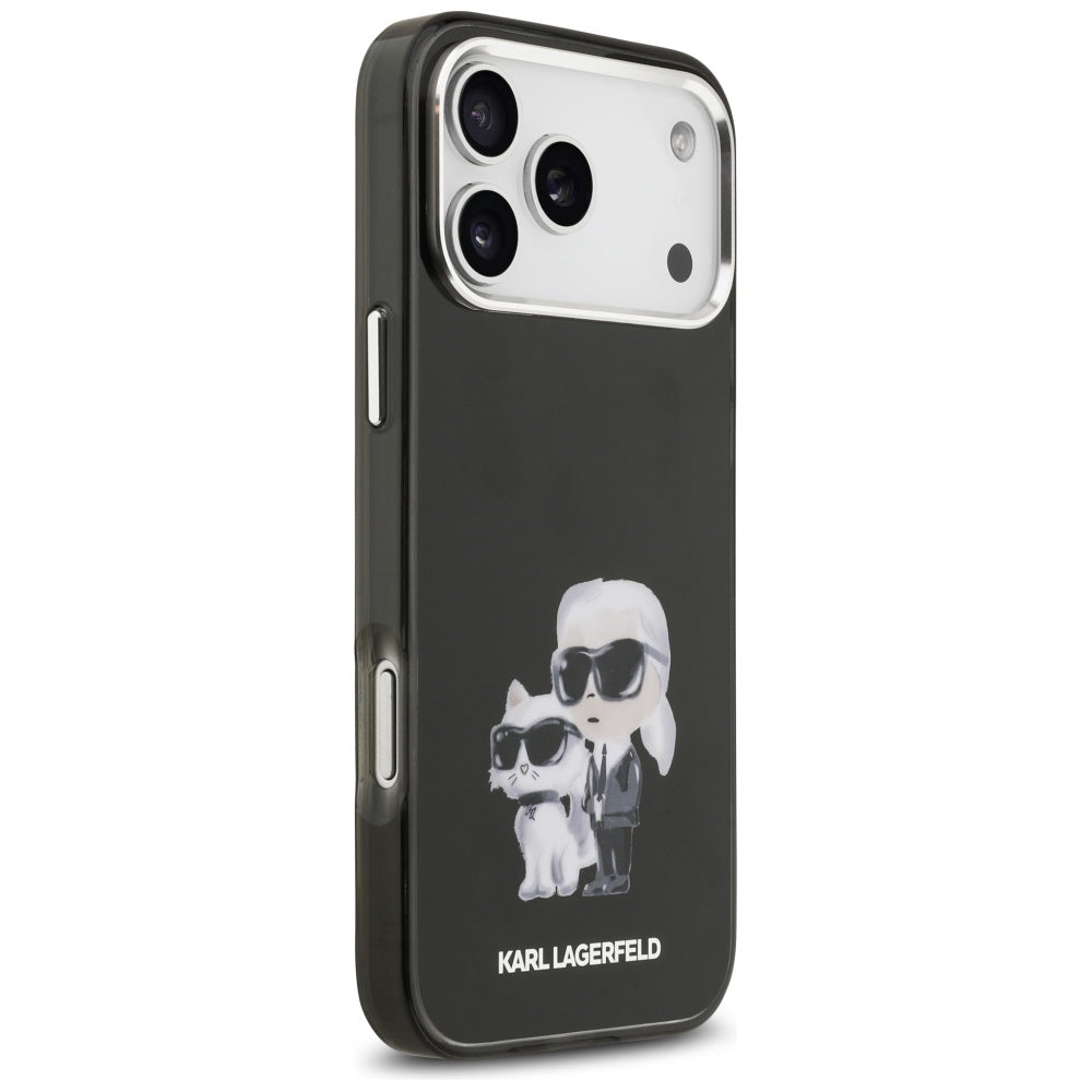Étui MagSafe pour Apple iPhone 17 Pro, Karl Lagerfeld, IML Aquarelle Logo Karl & Choupette, Noir.