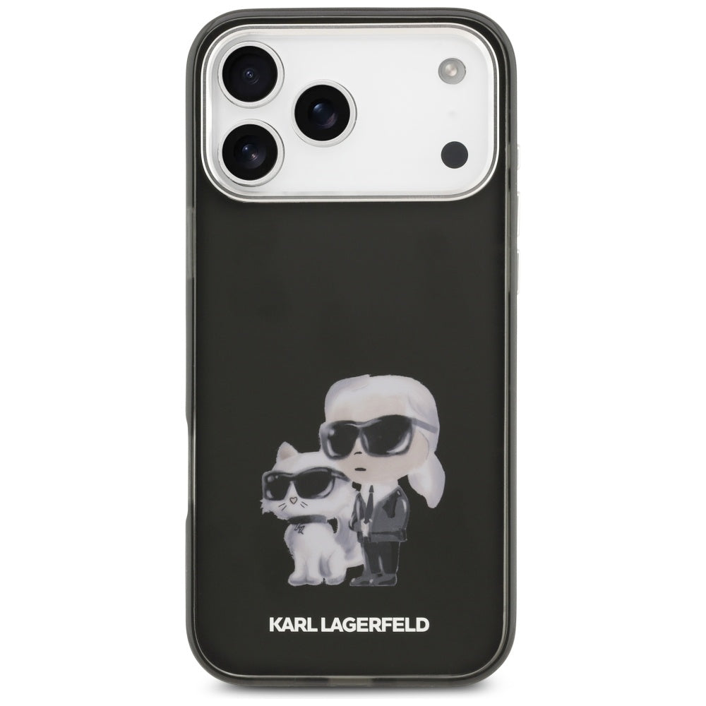 Étui MagSafe pour Apple iPhone 17 Pro, Karl Lagerfeld, IML Aquarelle Logo Karl & Choupette, Noir.