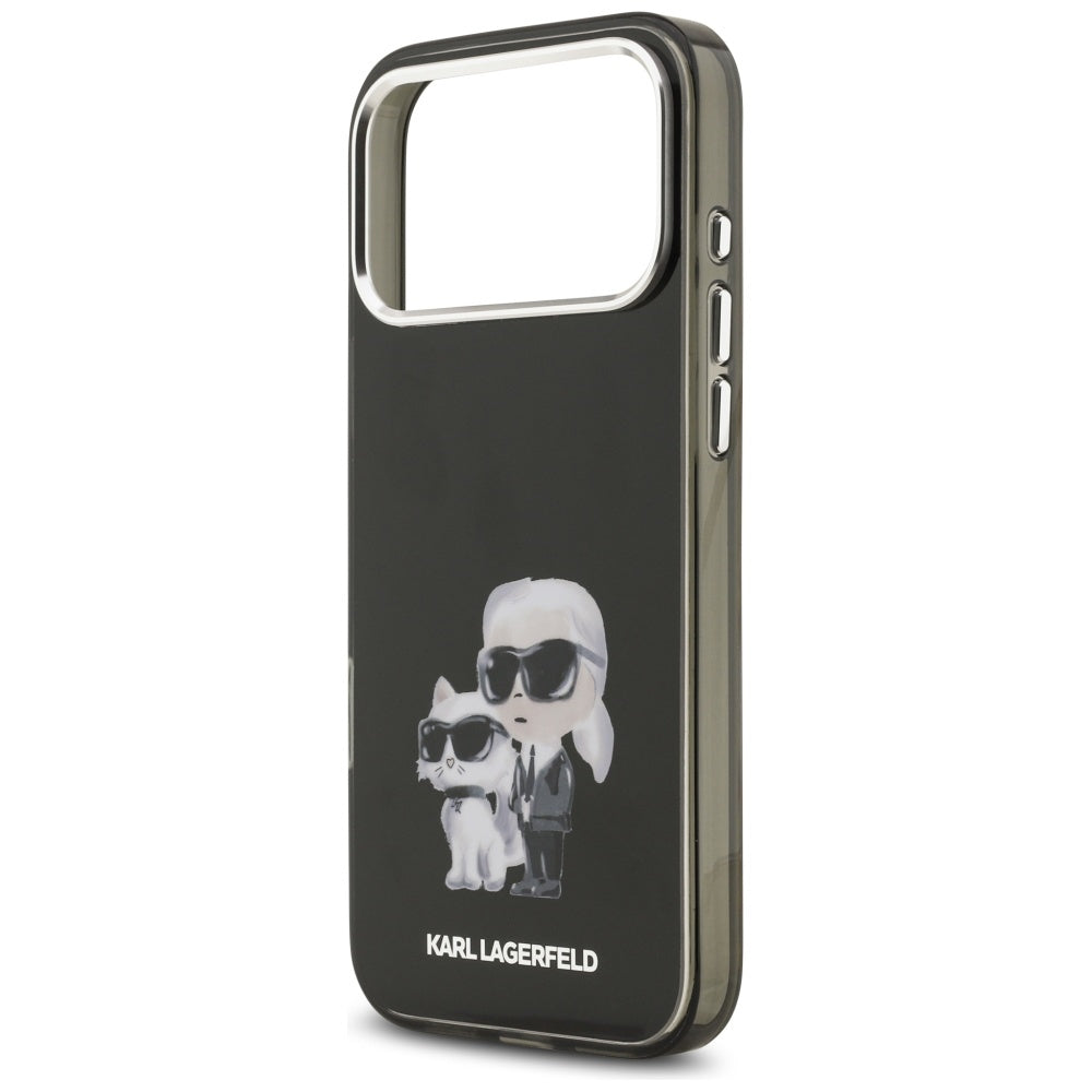 Étui MagSafe pour Apple iPhone 17 Pro, Karl Lagerfeld, IML Aquarelle Logo Karl & Choupette, Noir.
