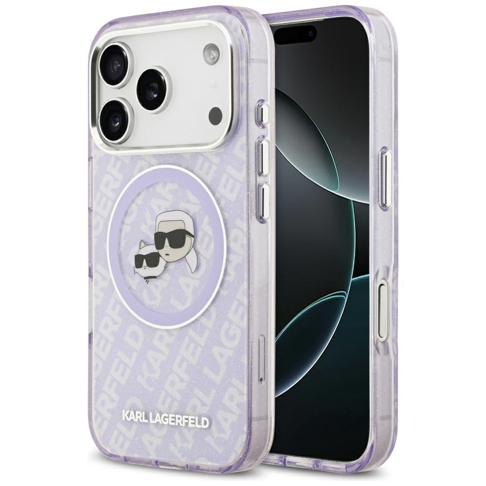 MagSafe Hülle für Apple iPhone 17 Pro, Karl Lagerfeld, IML Glitter Karl & Choupette's Heads, Lila