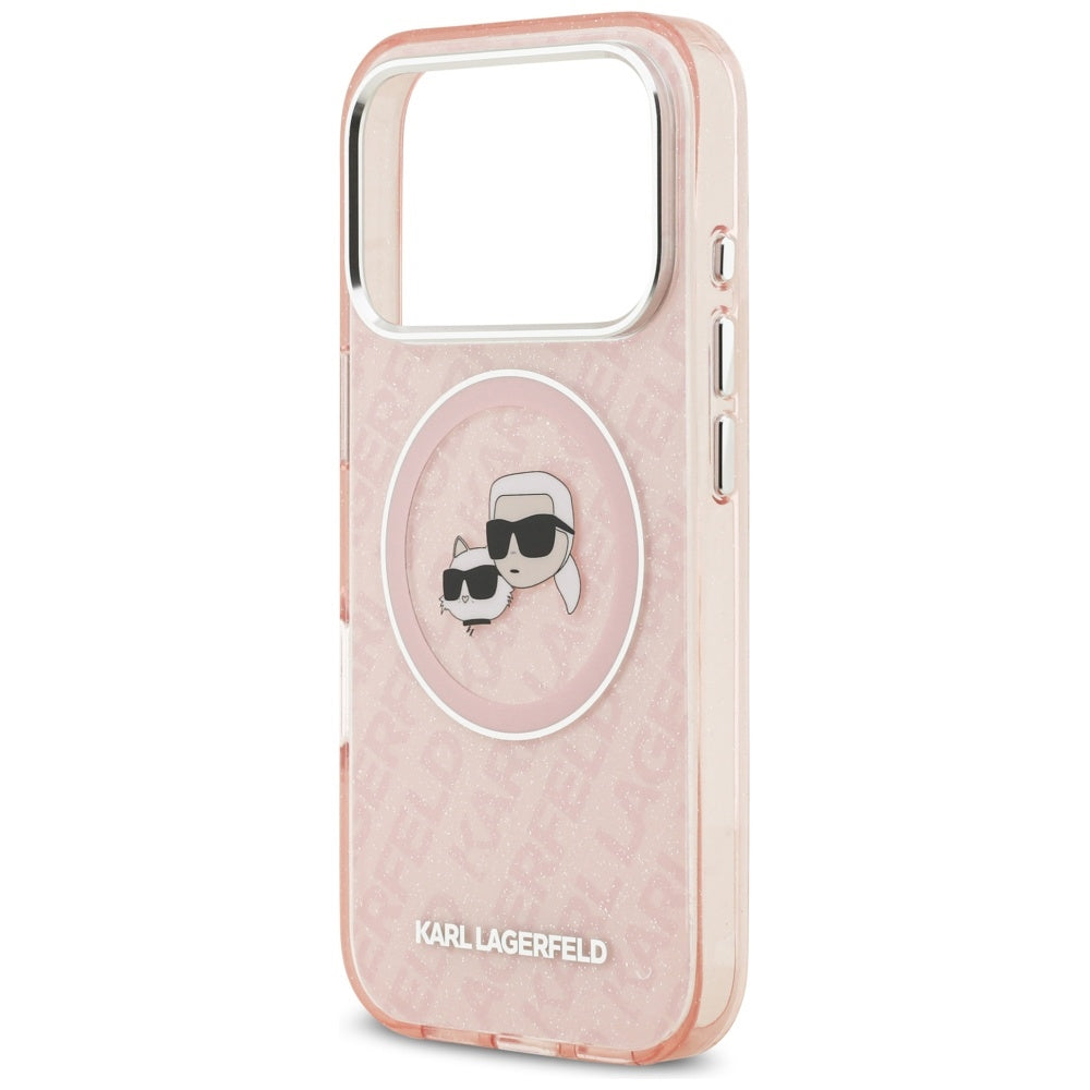 MagSafe Hülle für Apple iPhone 17 Pro, Karl Lagerfeld, IML Glitter Karl & Choupette's Heads, Rosa