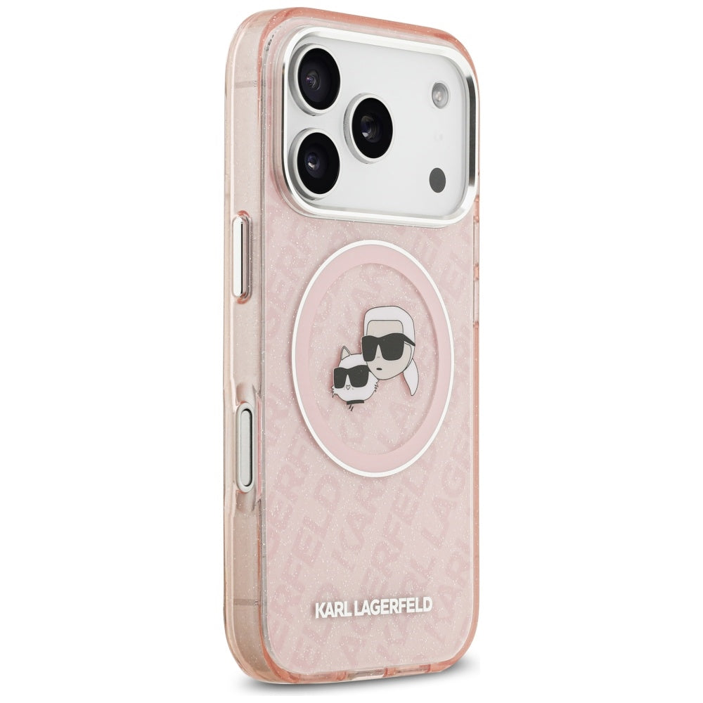 MagSafe Hülle für Apple iPhone 17 Pro, Karl Lagerfeld, IML Glitter Karl & Choupette's Heads, Rosa