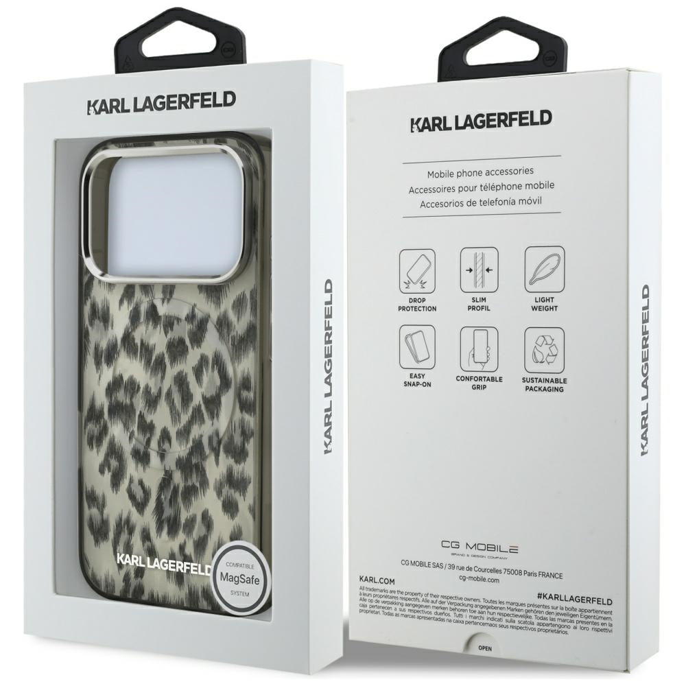 Étui MagSafe pour Apple iPhone 17 Pro, Karl Lagerfeld, Motif Léopard IML, Marron