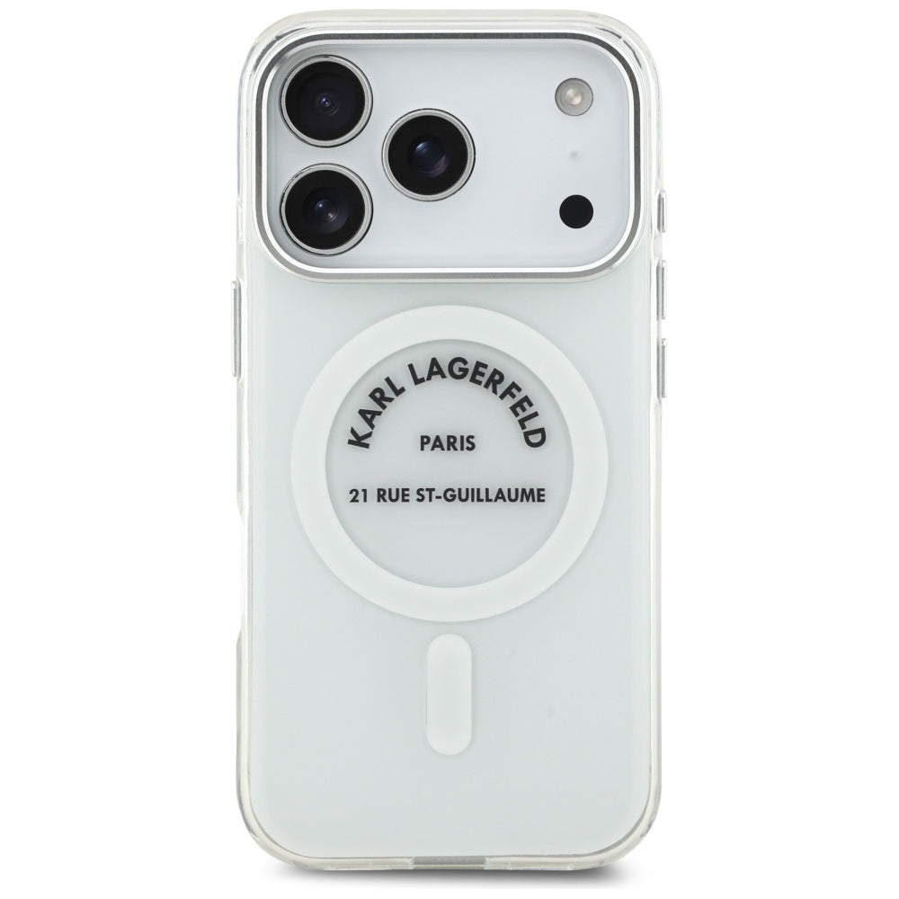 Coque MagSafe pour Apple iPhone 17 Pro, Karl Lagerfeld, IML Logo RSG, Transparente