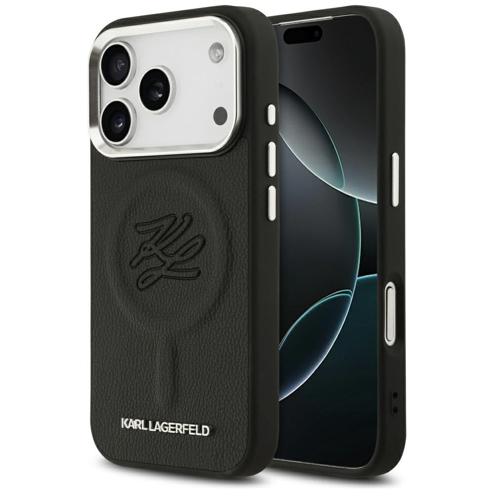 Custodia MagSafe per Apple iPhone 17 Pro, Karl Lagerfeld, Initial & Metal Logo, Nera