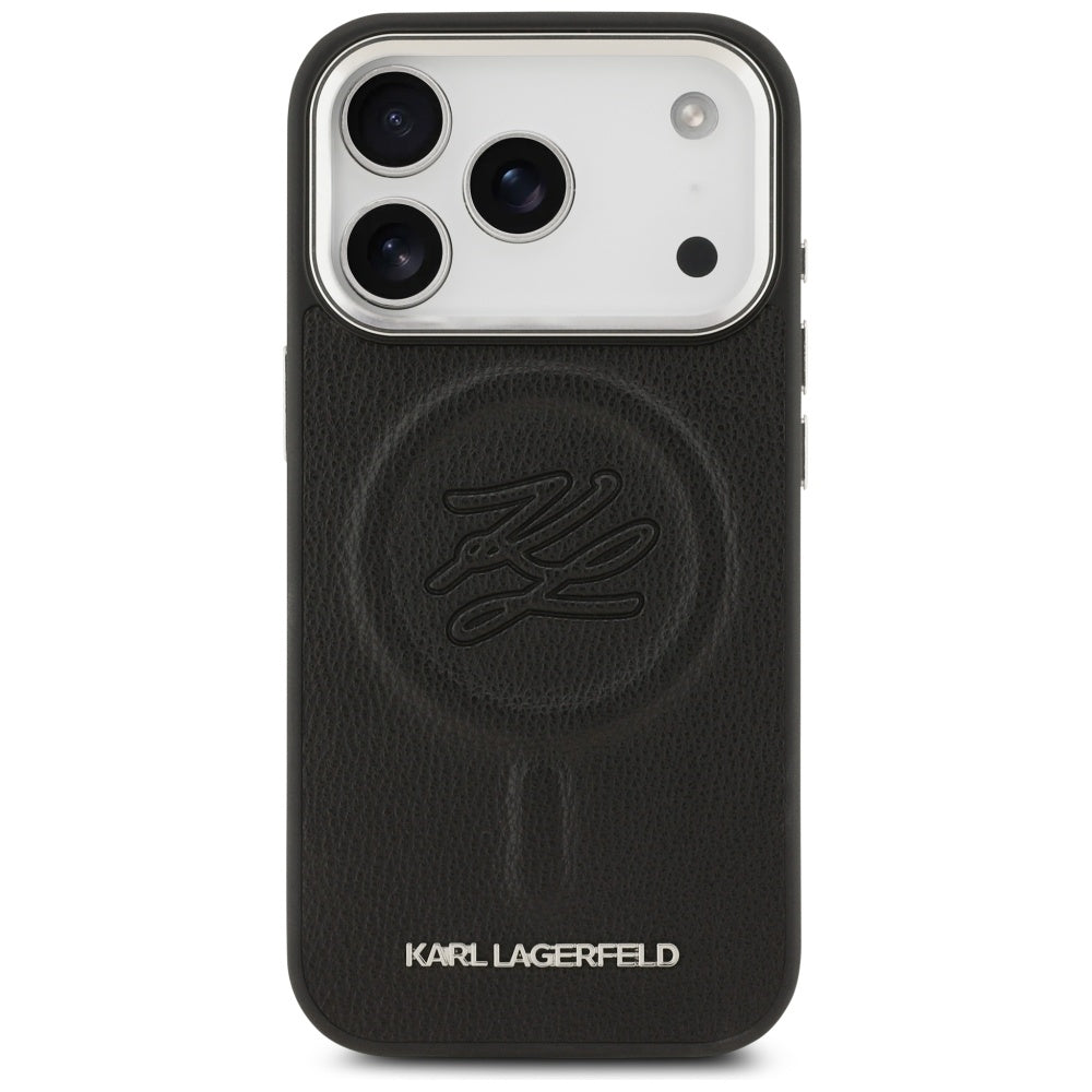 Custodia MagSafe per Apple iPhone 17 Pro, Karl Lagerfeld, Initial & Metal Logo, Nera