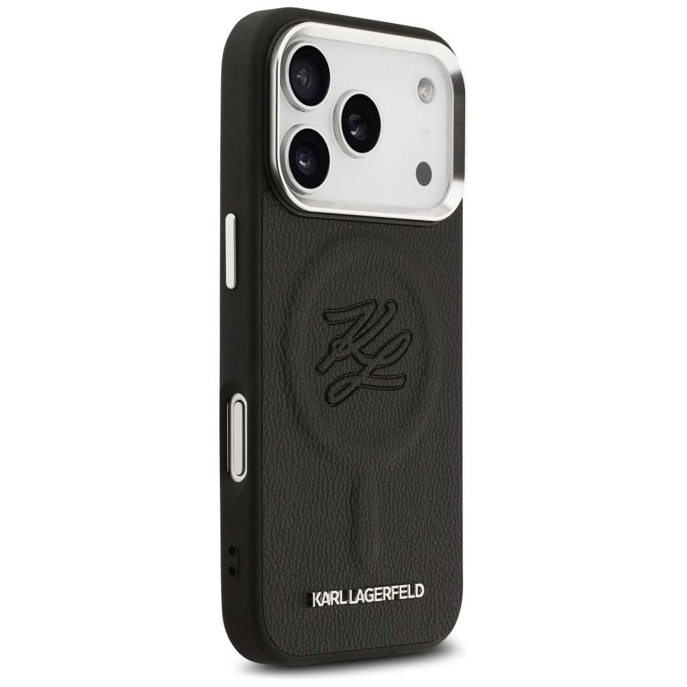 Custodia MagSafe per Apple iPhone 17 Pro, Karl Lagerfeld, Initial & Metal Logo, Nera