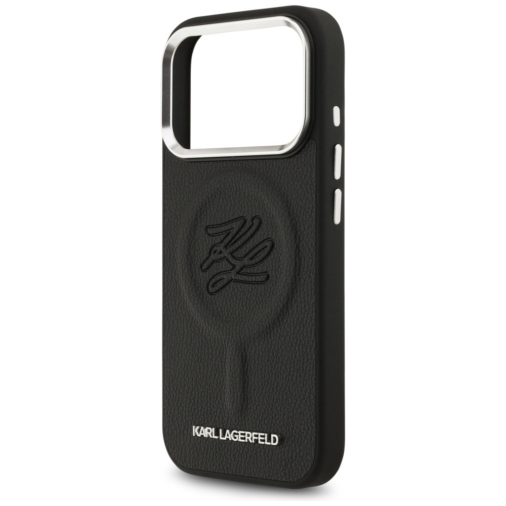 Custodia MagSafe per Apple iPhone 17 Pro, Karl Lagerfeld, Initial & Metal Logo, Nera