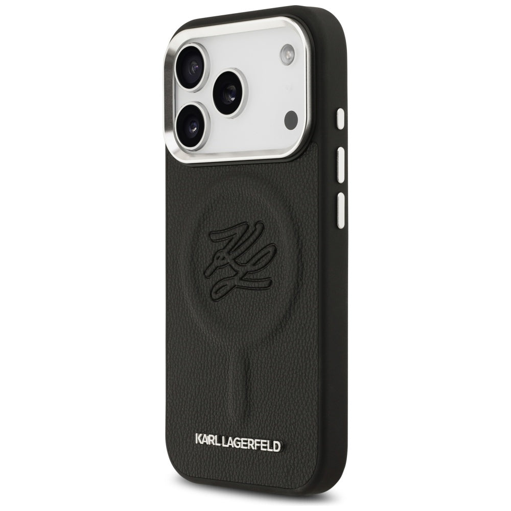 Custodia MagSafe per Apple iPhone 17 Pro, Karl Lagerfeld, Initial & Metal Logo, Nera