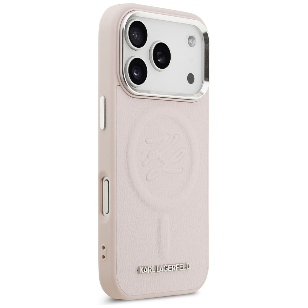 Étui MagSafe pour Apple iPhone 17 Pro, Karl Lagerfeld, Logo Initial & Métal, Rose