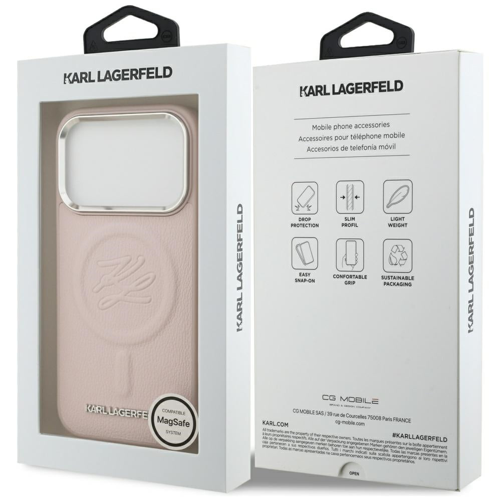 Étui MagSafe pour Apple iPhone 17 Pro, Karl Lagerfeld, Logo Initial & Métal, Rose