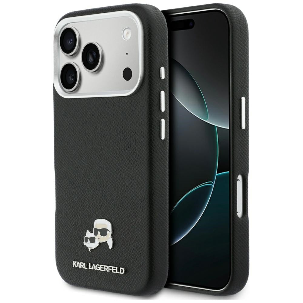 Coque MagSafe pour Apple iPhone 17 Pro, Karl Lagerfeld, Karl & Choupette Head's Pin, Noire