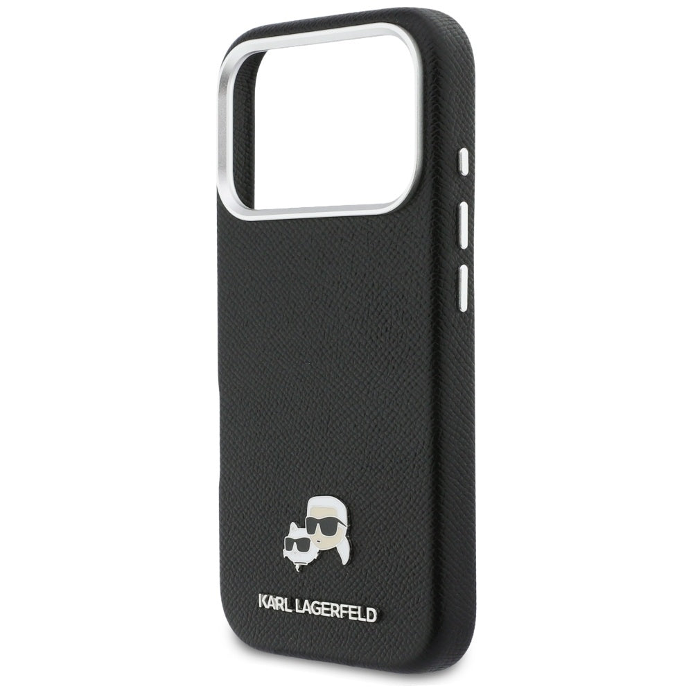 Coque MagSafe pour Apple iPhone 17 Pro, Karl Lagerfeld, Karl & Choupette Head's Pin, Noire