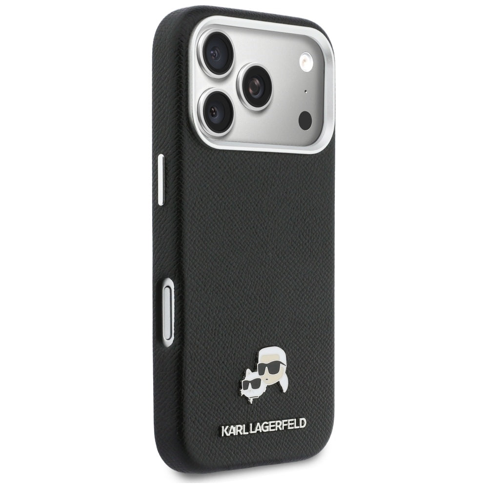 Coque MagSafe pour Apple iPhone 17 Pro, Karl Lagerfeld, Karl & Choupette Head's Pin, Noire