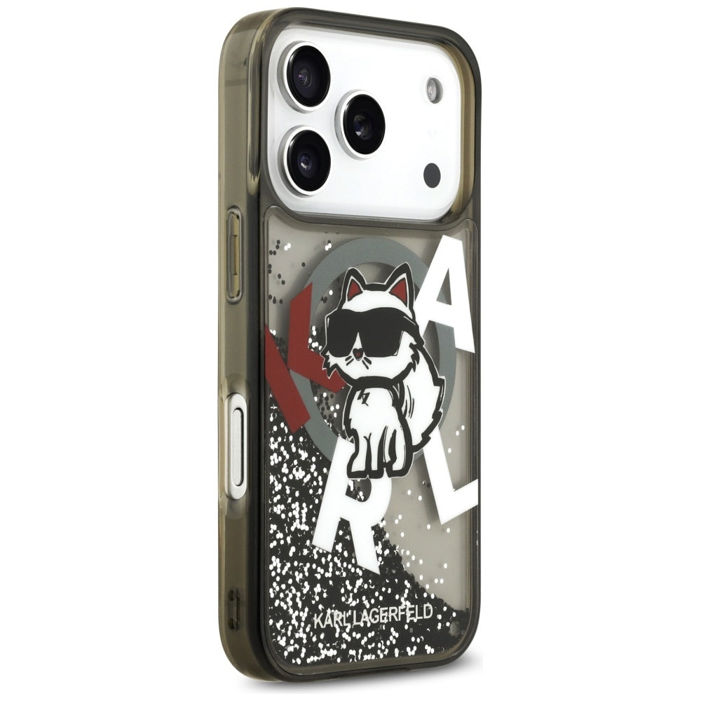 Custodia MagSafe per Apple iPhone 17 Pro, Karl Lagerfeld, Liquid Glitter Choupette Logo, Nera