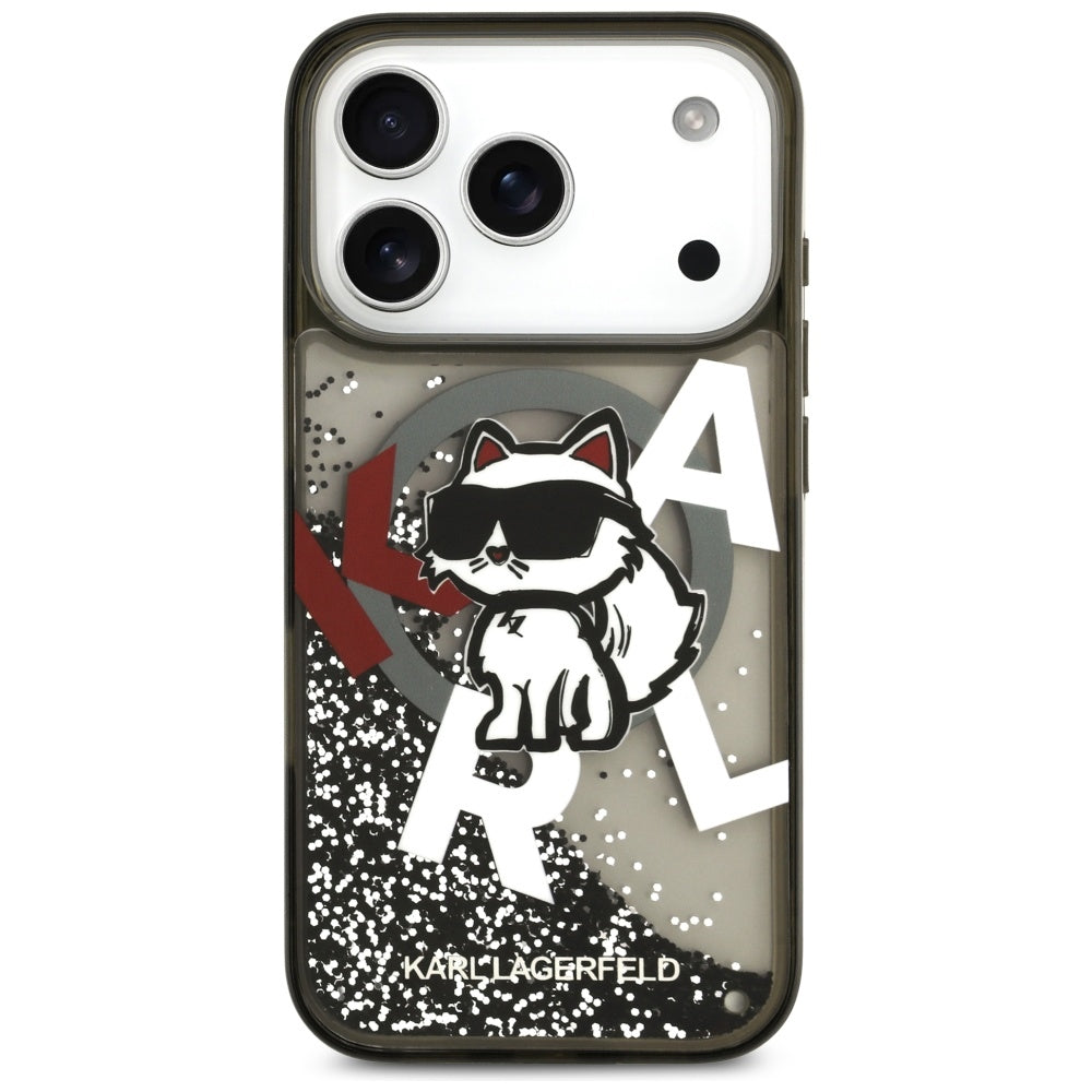 Custodia MagSafe per Apple iPhone 17 Pro, Karl Lagerfeld, Liquid Glitter Choupette Logo, Nera
