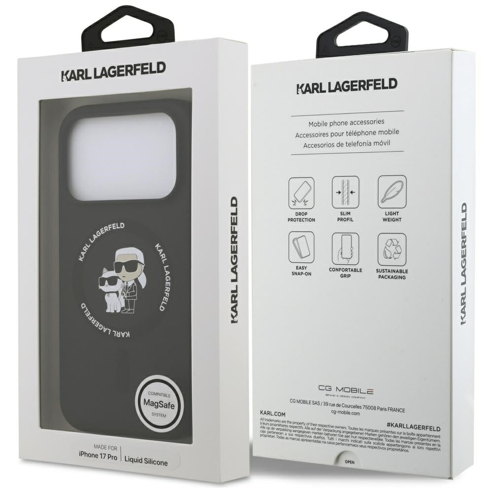 Étui MagSafe pour Apple iPhone 17 Pro, Karl Lagerfeld, Ring Karl & Choupette, Noir