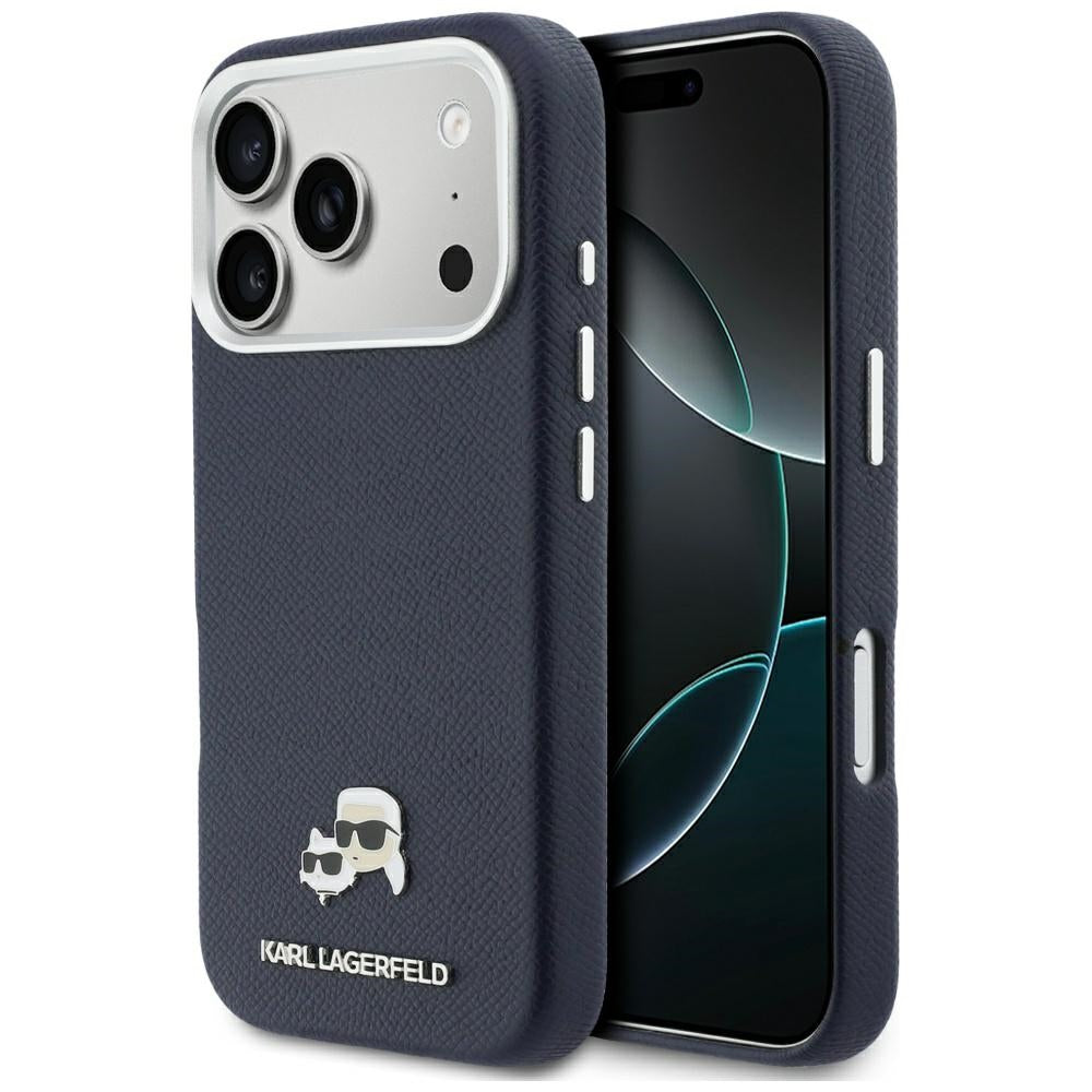 MagSafe Hülle für Apple iPhone 17 Pro, Karl Lagerfeld, Saffiano Karl & Choupette Pins, Blau