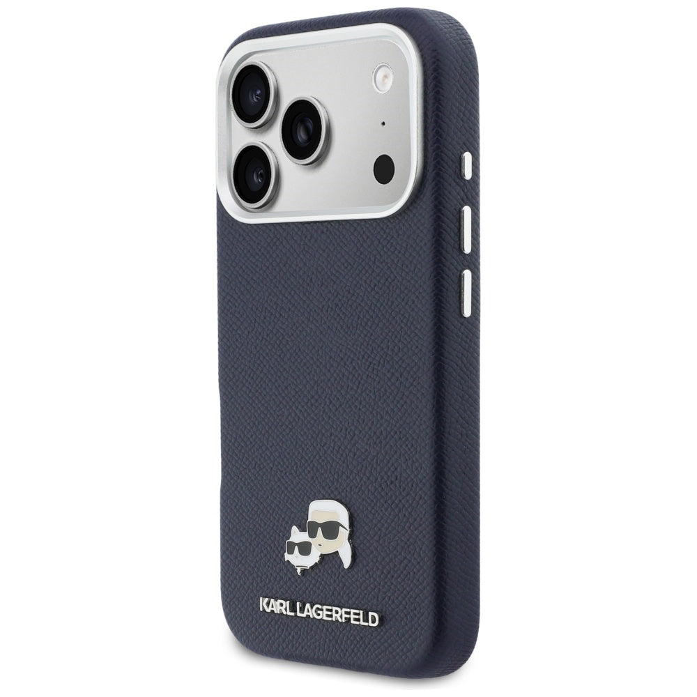 MagSafe Hülle für Apple iPhone 17 Pro, Karl Lagerfeld, Saffiano Karl & Choupette Pins, Blau