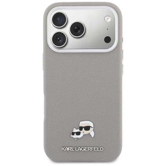 Custodia MagSafe per Apple iPhone 17 Pro, Karl Lagerfeld, Saffiano Karl & Choupette Pins, Grigio