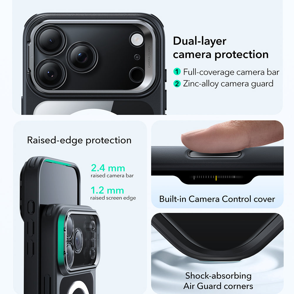 Coque MagSafe pour Apple iPhone 17 Pro Max, ESR, Classic Hybrid Kickstand, Noire Transparente