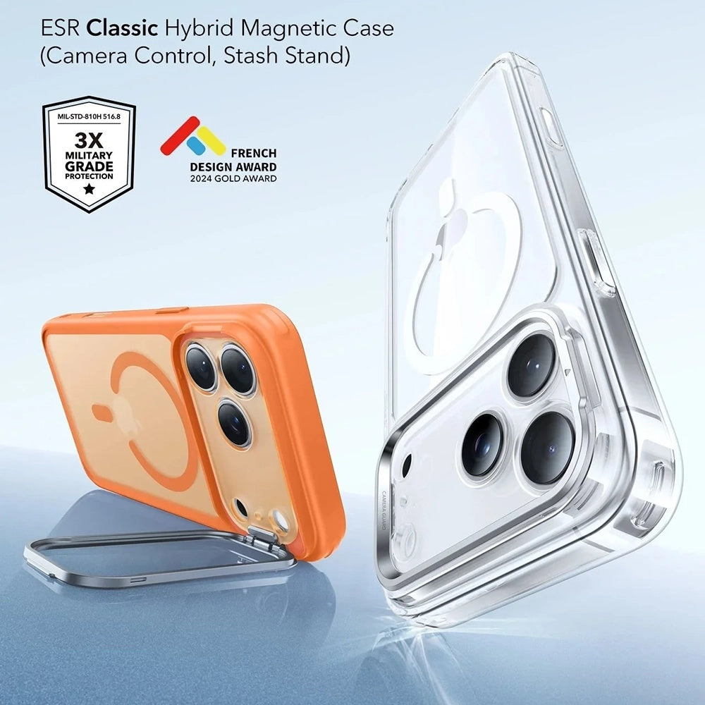Coque MagSafe pour Apple iPhone 17 Pro Max, ESR, Classic Hybrid Kickstand, Orange Satiné