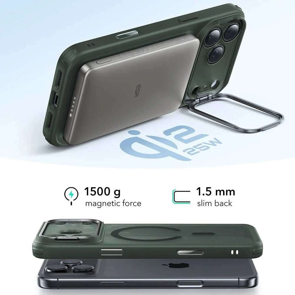 Coque MagSafe pour Apple iPhone 17 Pro Max, ESR, Classic Hybrid Kickstand, Vert Satiné