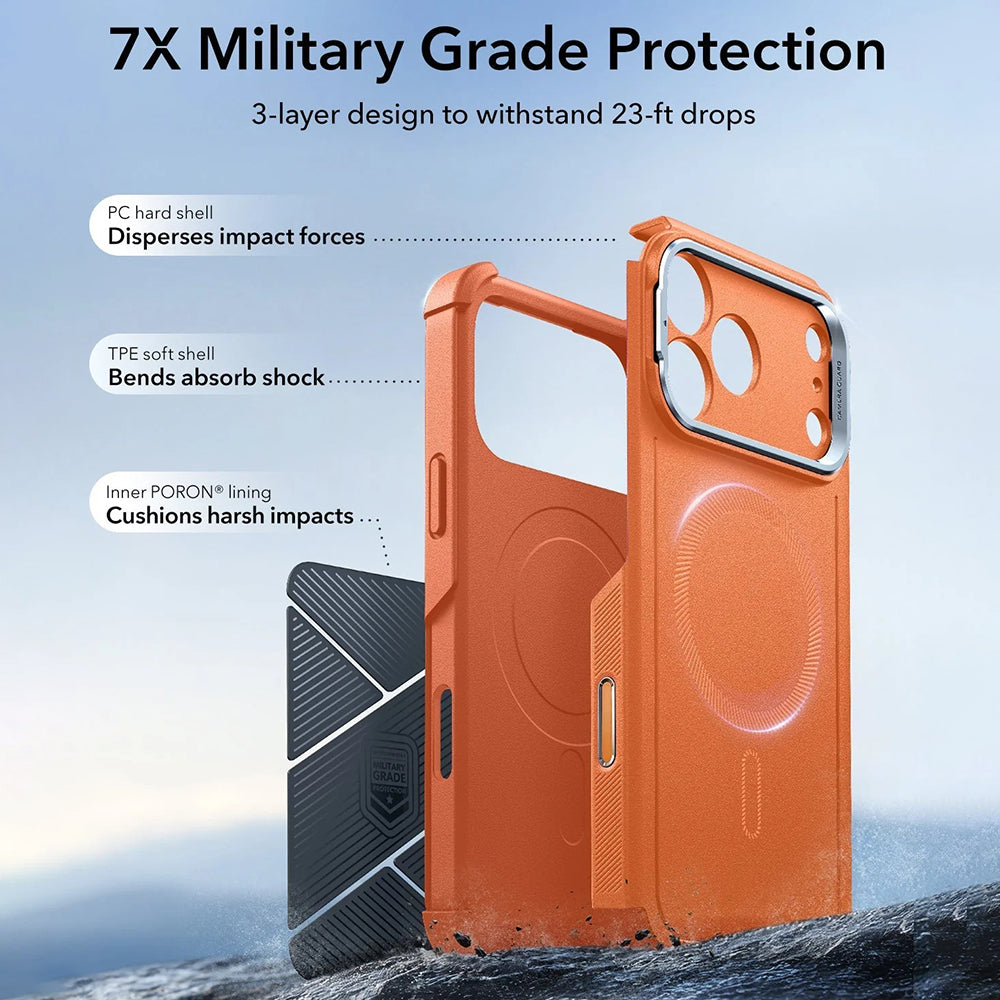 Étui MagSafe pour Apple iPhone 17 Pro Max, ESR, Cyber Armor Kickstand, Orange