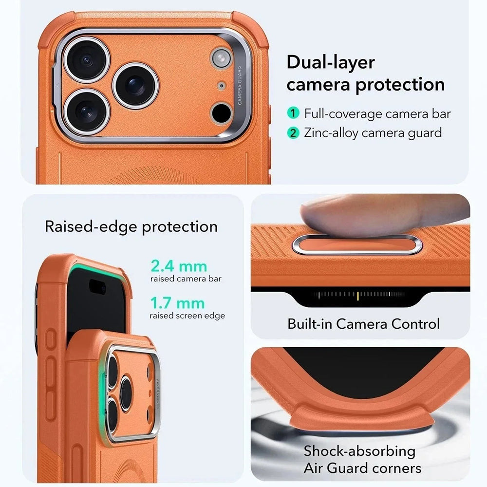 Étui MagSafe pour Apple iPhone 17 Pro Max, ESR, Cyber Armor Kickstand, Orange