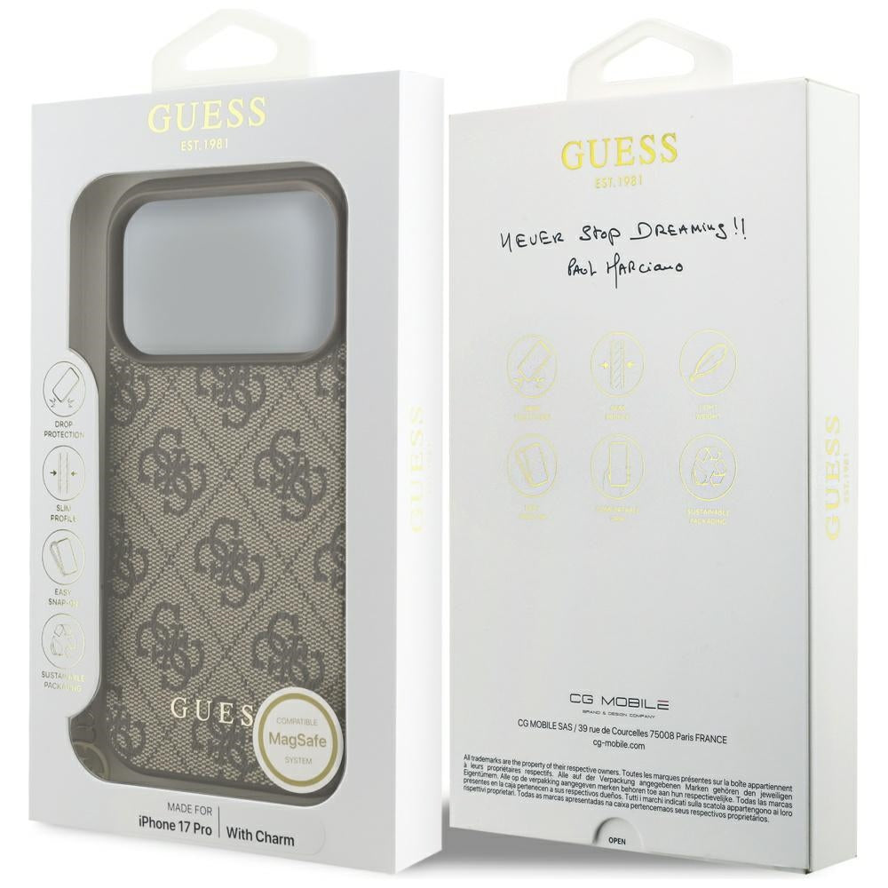 Étui MagSafe pour Apple iPhone 17 Pro Max, Guess, 4G Charm Cradle, Marron