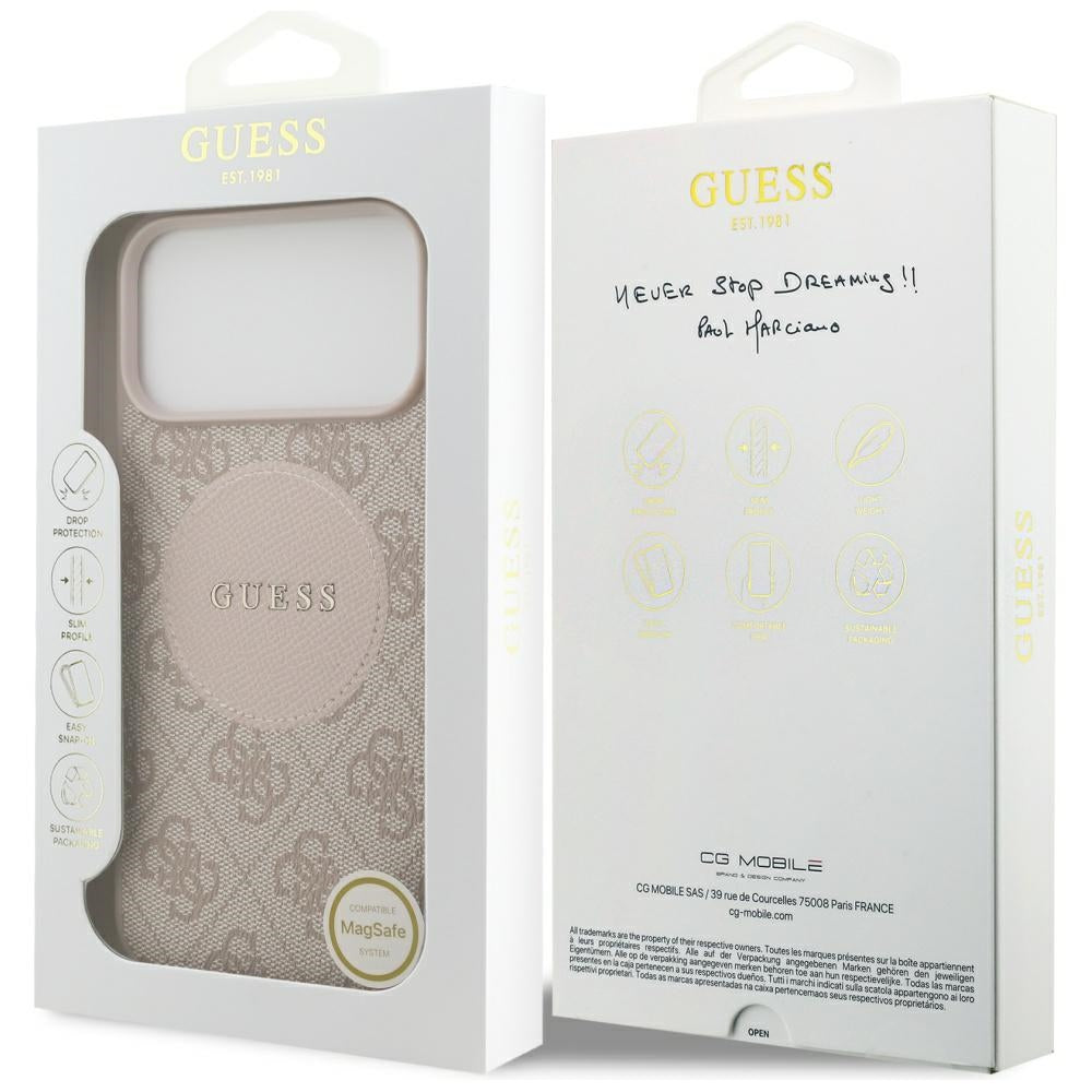 Custodia MagSafe per Apple iPhone 17 Pro Max, Guess, 4G Circle Classic Logo, Rosa