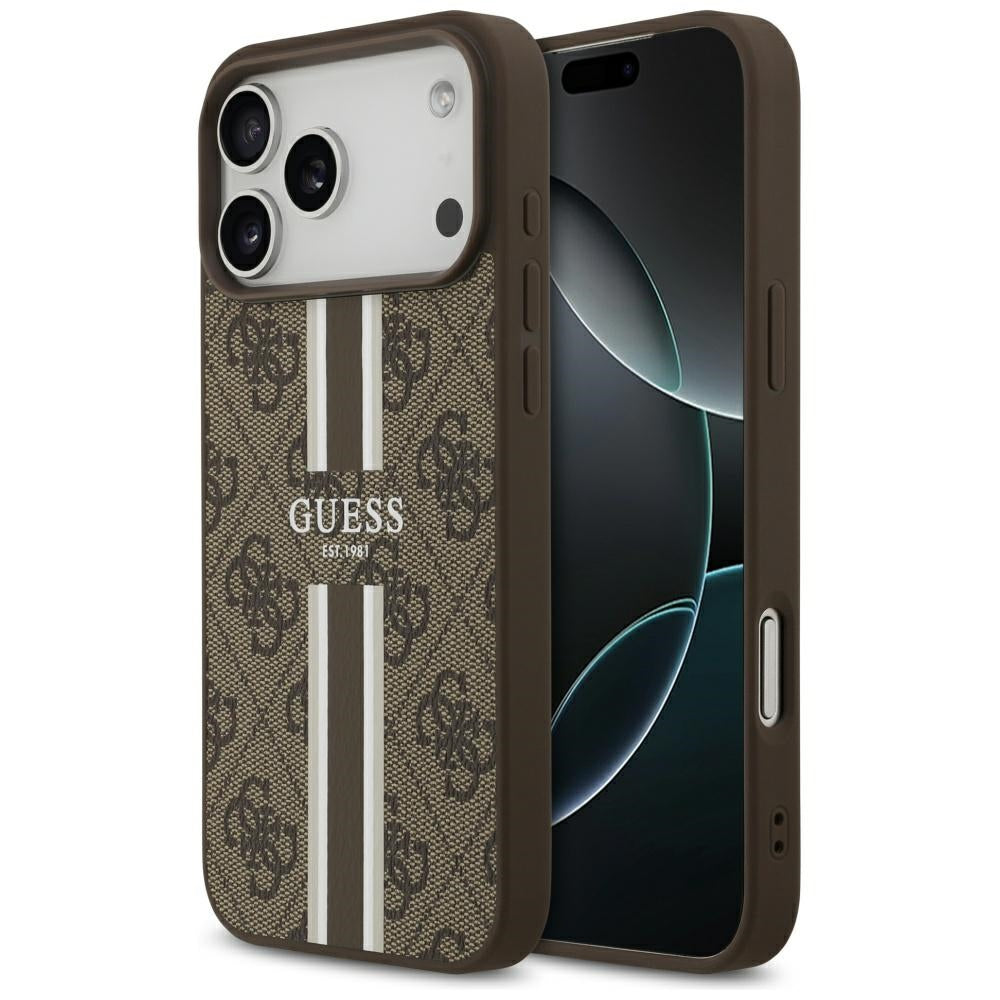 Étui MagSafe pour Apple iPhone 17 Pro Max, Guess, 4G Printed Stripes, Marron