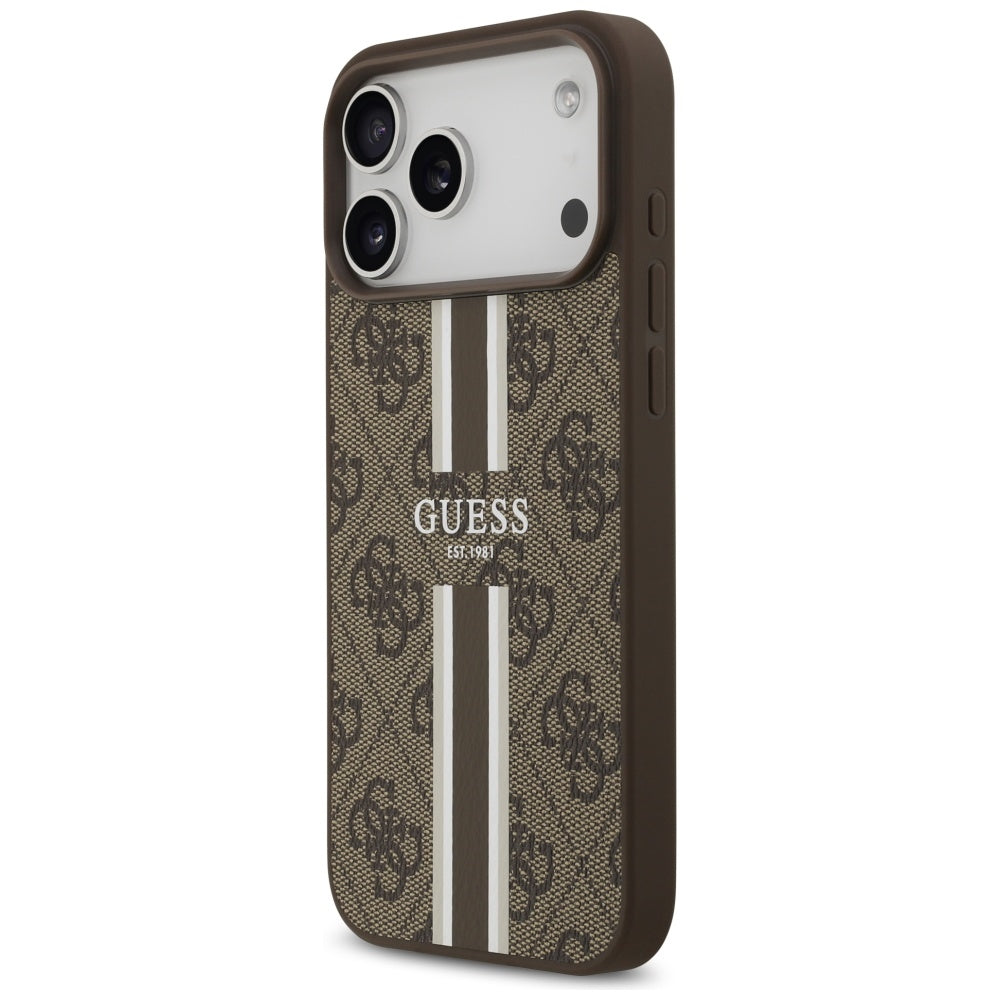 Étui MagSafe pour Apple iPhone 17 Pro Max, Guess, 4G Printed Stripes, Marron