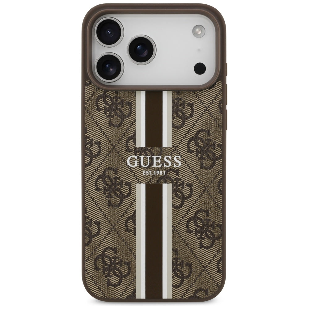 Étui MagSafe pour Apple iPhone 17 Pro Max, Guess, 4G Printed Stripes, Marron